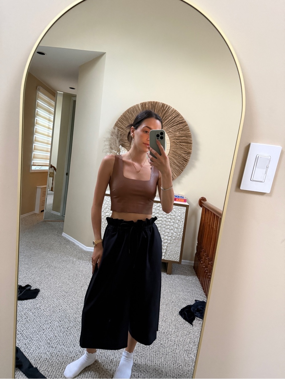 Commando faux leather square neck cropped tank top